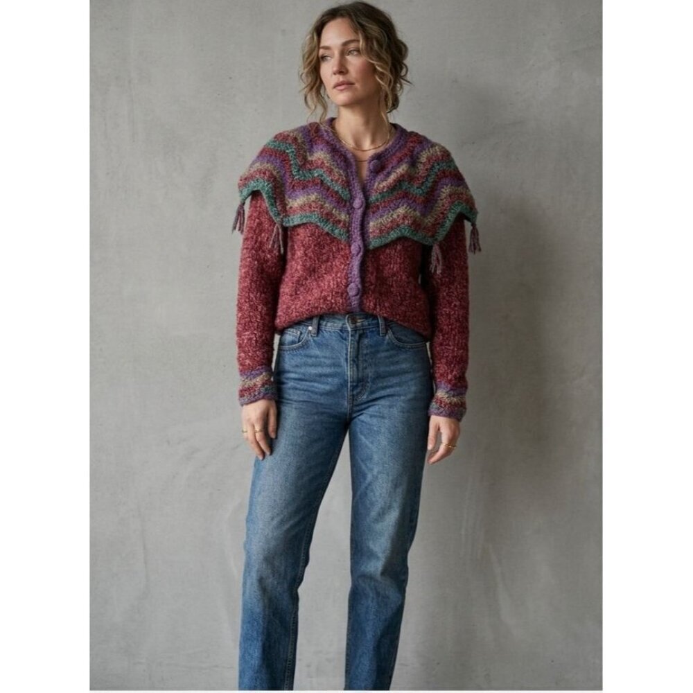 Vintage Jewel Tone Boucle Fringe  Eclectic Artsy